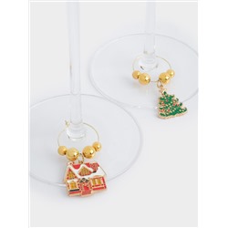 Подвеска для бокала, 4 шт, металл/стразы, Новогодние символы, New year