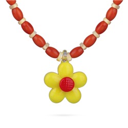 Колье Букет (коралл, перламурт, муранское стекло желтое; покрытие золото), Есть комплект