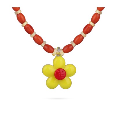 Колье Букет (коралл, перламурт, муранское стекло желтое; покрытие золото), Есть комплект