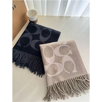 Зимний теплый и уютный шерстяной шарф с жаккардовым узором и надписью с подарочным пакетом COAC*H