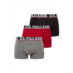 U.S. Polo Assn. Erkek Bordo - Siyah - Antrasit Melanj 3'lü Boxer