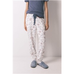 Pantalón largo blanco estampado pájaros