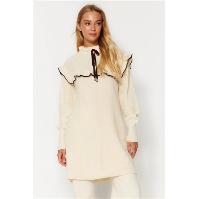 TRENDYOL MODEST Krem Siyah Biyeli Triko Örgü Kazak TCTAW24AK00171