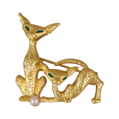 Брошь (Майорка белая 4мм, кристаллы зеленые; покрытие золото)