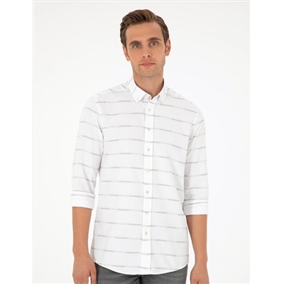 Bej Slim Fit Uzun Kollu Gömlek