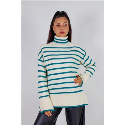Теплая туника в полоску высокий ворот арт. 2918