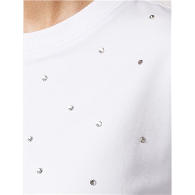 Свитшот из эластичного футера с принтом стразами