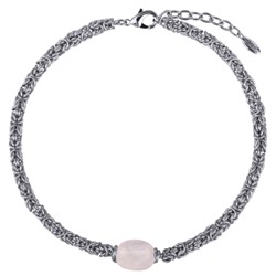 Колье Терра (розовый кварц 16х19мм, покрытие родий) 40-45см, Есть комплект