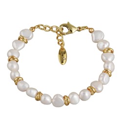 Браслет (жемчуг белый 6мм; покрытие золото) 18-21см, Есть комплект