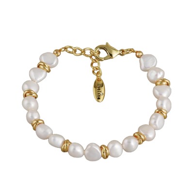 Браслет (жемчуг белый 6мм; покрытие золото) 18-21см, Есть комплект