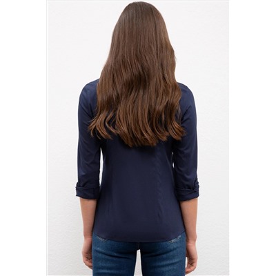 Kadın Lacivert Uzun Kollu Basic Gömlek