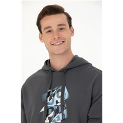 Erkek Antrasit Kapüşonlu Oversize Sweatshirt