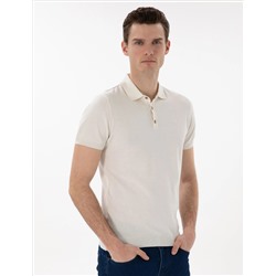 Ekru Slim Fit Düğmeli Polo Yaka Triko Tişört