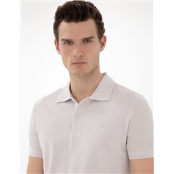 Açık Gri Slim Fit %100 Pamuk Polo Yaka Basic Tişört