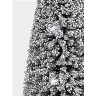 Ель искусственная, 42 см, с подсветкой, в горшке, пластик/дерево, серебристая, Interior silver