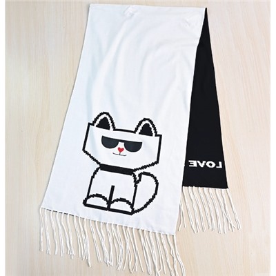 Зимний теплый шарф из окрашенной пряжи с вышитым рисунком мультяшного кота КАР*Л 😎