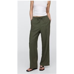 Mid Rise Linen-Blend Pull-On Wide-Leg Pants