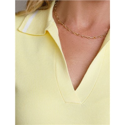 Джемпер с воротником-поло с коротким рукавом тонкой вязки из вискозы