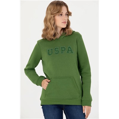 Kadın Yeşil Kapüşonlu Basic Sweatshirt