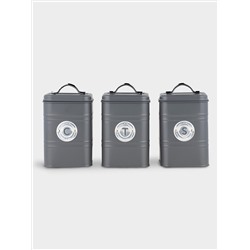 Набор банок для сыпучих продуктов, 3 пр, 1.45 л, h18 см, тёмно-серые, Grantham
