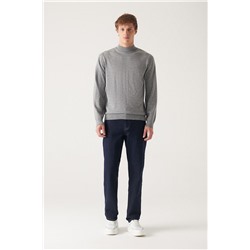 Gri Yarım Balıkçı Yaka Yün Karışımlı Basic Triko Kazak