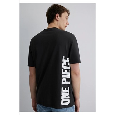 Mavi One Piece Baskılı Antrasit Tişört Loose Fit / Bol Rahat Kesim 0612662-70092