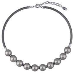 Колье Гевея (Майорка 14мм серо-голубая, каучук серый; покрытие родий) 40-45см, Есть комплект