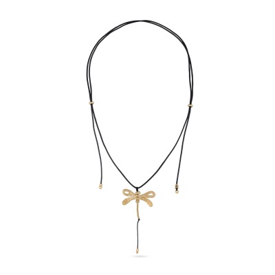 Кулон Стрекоза (текстиль черный; покрытие матовое золото 145см), Есть комплект