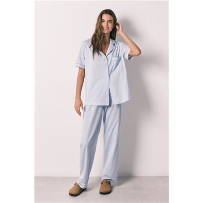 Pijama camisero 100% algodón rayas azul