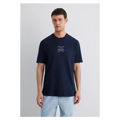 Mavi Baskılı Lacivert Tişört Loose Fit / Bol Rahat Kesim 0612796-70490