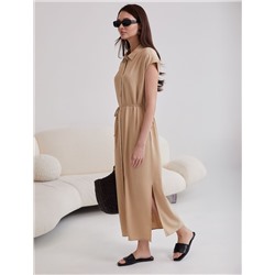 Длинное платье-рубашка с поясом и разрезами изо льна с вискозой