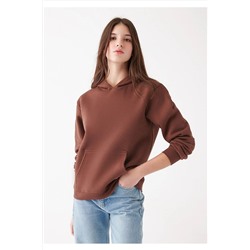 Mavi Kapüşonlu Kahverengi Basic Sweatshirt 167299-82599