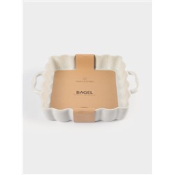 Форма для запекания, 26х26 см, с ручками, керамика, квадратная, белая, в крапинку, Bagel