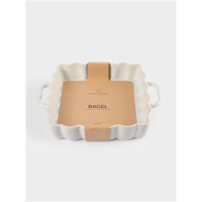 Форма для запекания, 26х26 см, с ручками, керамика, квадратная, белая, в крапинку, Bagel