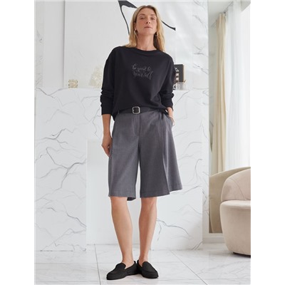 Свободный свитшот с принтом и разрезами из эластичного футера двухнитки без начеса