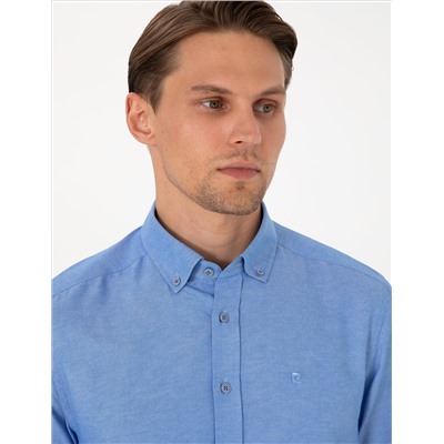 Mavi Oxford Slim Fit Kolay Ütülenebilir Gömlek