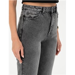 Antrasit Mom High Waist Fit Jean Pantolon
