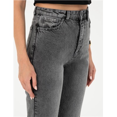 Antrasit Mom High Waist Fit Jean Pantolon