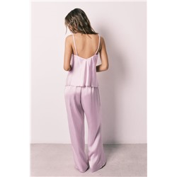 Pijama largo satén lila