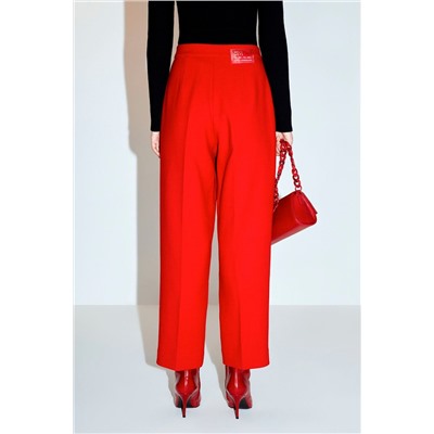 Pantalón recto 7/8 de lana de tiro alto Rojo