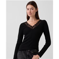 Ribbed Lace-Trim Top
