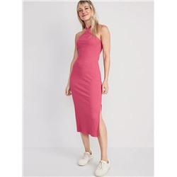 Fitted Rib-Knit Halter Midi Dress for Women