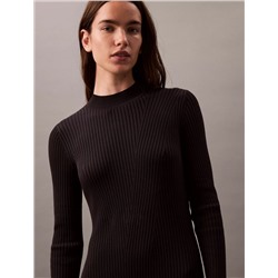 Smooth Cotton Rib Mock Neck Sweater Dress