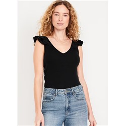 Ruffle-Trim Mixed Material Top