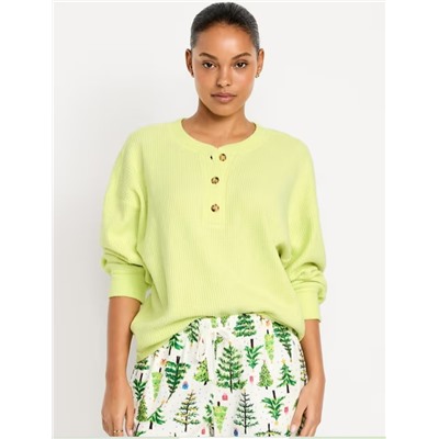 Oversized Cozy Waffle Henley Top