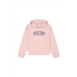 Kız Çocuk Toz Pembe Kapüşonlu Sweatshirt