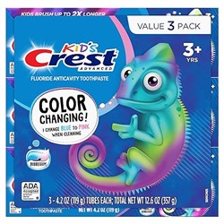 Crest Advanced Kid's Fluoride Toothpaste, Bubblegum Flavor, 4.2 oz, 3 Count, Color-Changing Anticavity Toothpaste