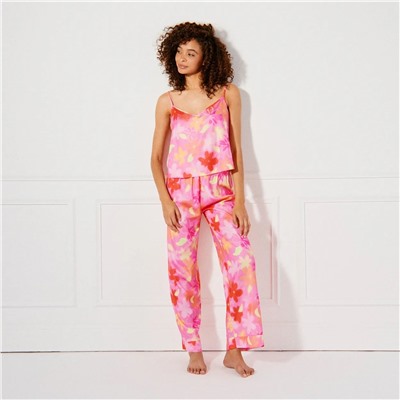 Pantalón ancho con estampado de satén