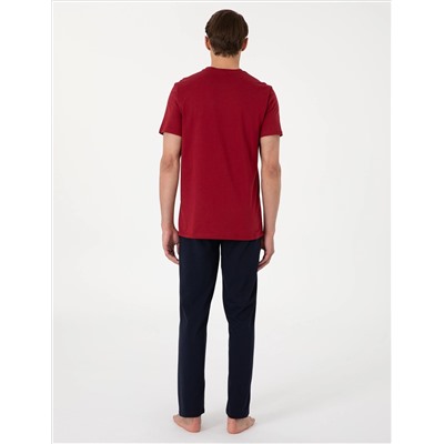 Bordo Kısakol Pijama Takımı