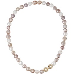 Колье (жемчуг белый, розовый 9мм, белый фианит; покрытие золото) 45см, Есть комплект